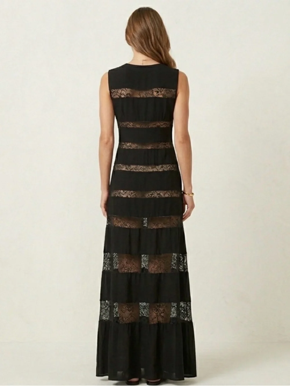 BCBG Angie Black Lace Panel Maxi Dress Size M - Picture 6 of 11